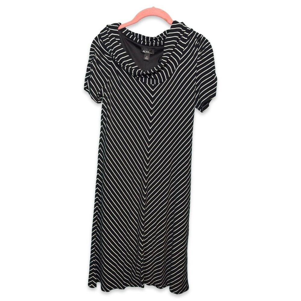 Alyx Black & White Chevron Striped Midi Dress 14 — Office to Evening